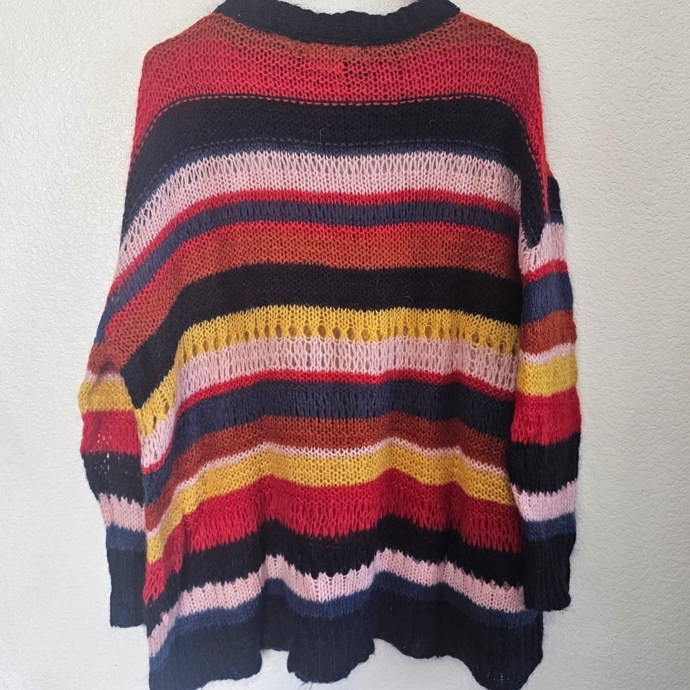 Zara Knit Italian Yarn Multi Color Striped Crewneck Sweater Womens Small Italy - Picture 3 of 3